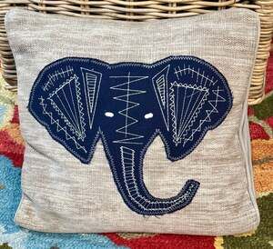 Pottery Barn Kids Elephant Embroidered Decorative Throw Pillow Cover 16x16